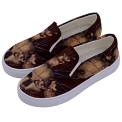 Awesome Skull With Rat On Vintage Background Kids  Canvas Slip Ons by FantasyWorld7