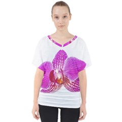 Lilac Phalaenopsis Flower, Floral Oil Painting Art V-neck Dolman Drape Top by picsaspassion