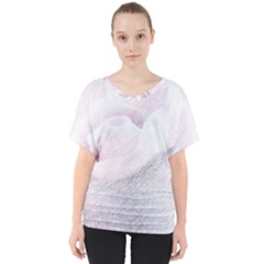 Rose Pink Flower  Floral Pencil Drawing Art V-neck Dolman Drape Top by picsaspassion