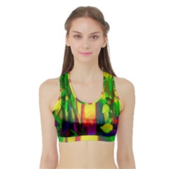 Abstract Vibrant Colour Botany Sports Bra With Border by Celenk