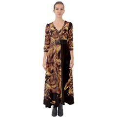 Angry Male Lion Gold Button Up Boho Maxi Dress by Celenk