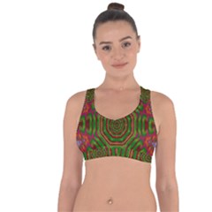 Feathers And Gold In The Sea Breeze For Peace Cross String Back Sports Bra by pepitasart