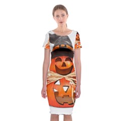 Funny Halloween Pumpkins Classic Short Sleeve Midi Dress by gothicandhalloweenstore