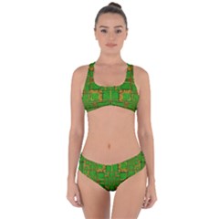 Golden Green And  Sunshine Pop Art Criss Cross Bikini Set by pepitasart