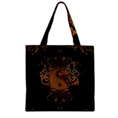 The Sign Ying And Yang With Floral Elements Zipper Grocery Tote Bag by FantasyWorld7