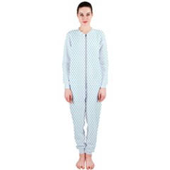 Tiffany Aqua Blue Candy Polkadot Hearts On White Onepiece Jumpsuit (ladies)  by PodArtist