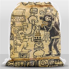Mystery Pattern Pyramid Peru Aztec Font Art Drawing Illustration Design Text Mexico History Indian Drawstring Bag (large) by Celenk