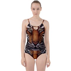 The Tiger Face Cut Out Top Tankini Set by Celenk