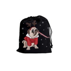 Pug Xmas Drawstring Pouches (medium)  by Valentinaart