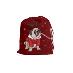 Pug Xmas Drawstring Pouches (medium)  by Valentinaart