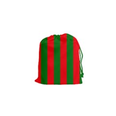 Wide Red And Green Christmas Cabana Stripes Drawstring Pouches (xs)  by PodArtist