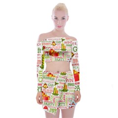 The Joys Of Christmas Off Shoulder Top With Mini Skirt Set by allthingseveryone