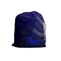 Christmas Tree Blue Stars Starry Night Lights Festive Elegant Drawstring Pouches (large)  by yoursparklingshop