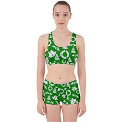Green White Backdrop Background Card Christmas Work It Out Sports Bra Set by Celenk