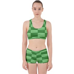 Wool Ribbed Texture Green Shades Work It Out Sports Bra Set by Celenk