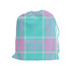 Blue And Pink Pastel Plaid Drawstring Pouches (extra Large) by allthingseveryone