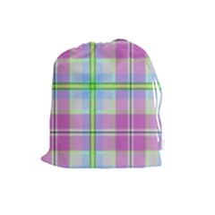 Pink And Blue Plaid Drawstring Pouches (large)  by allthingseveryone