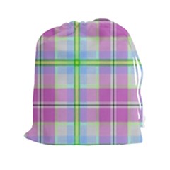 Pink And Blue Plaid Drawstring Pouches (xxl) by allthingseveryone