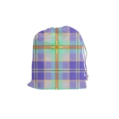Blue And Yellow Plaid Drawstring Pouches (medium)  by allthingseveryone