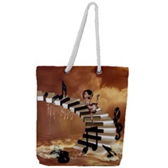 Cute Little Girl Dancing On A Piano Full Print Rope Handle Tote (large) by FantasyWorld7