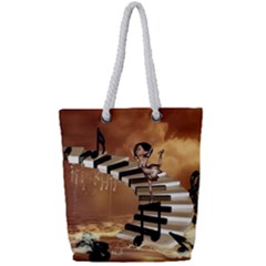 Cute Little Girl Dancing On A Piano Full Print Rope Handle Bag (small) by FantasyWorld7