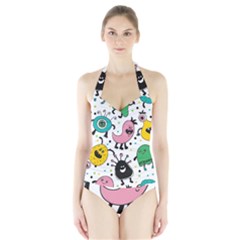 Cute And Fun Monsters Pattern Halter Swimsuit by Bigfootshirtshop
