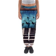 Music, Piano With Birds And Butterflies Women s Jogger Sweatpants by FantasyWorld7