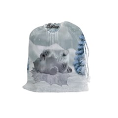 Cute Polar Bear Baby, Merry Christmas Drawstring Pouches (large)  by FantasyWorld7