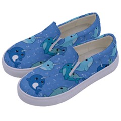 Cute Narwhal Pattern Kids  Canvas Slip Ons by Bigfootshirtshop