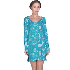 Fun Everyday Sea Life Long Sleeve Nightdress by Bigfootshirtshop