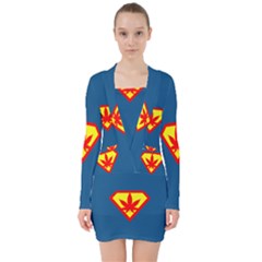 Super Dealer V-neck Bodycon Long Sleeve Dress by PodArtist