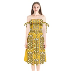 Rain Showers In The Rain Forest Of Bloom And Decorative Liana Shoulder Tie Bardot Midi Dress by pepitasart