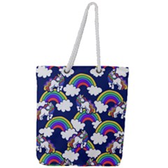 Rainbow Unicorns Full Print Rope Handle Tote (large) by BubbSnugg