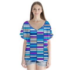 Color Grid 04 V-neck Flutter Sleeve Top by jumpercat