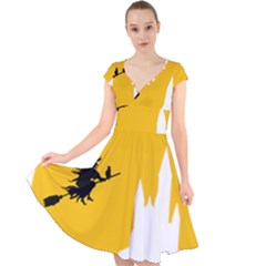 Castle Cat Evil Female Fictional Cap Sleeve Front Wrap Midi Dress by Celenk