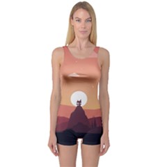 Design Art Hill Hut Landscape One Piece Boyleg Swimsuit by Celenk