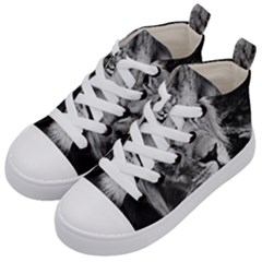 Africa Lion Male Closeup Macro Kid s Mid-top Canvas Sneakers by BangZart