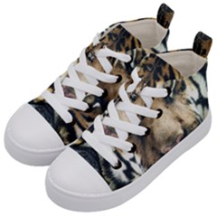 Tiger Bengal Stripes Eyes Close Kid s Mid-top Canvas Sneakers by BangZart