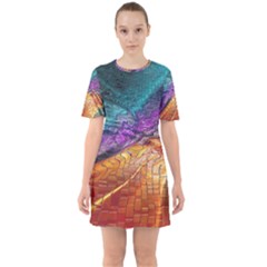 Graphics Imagination The Background Sixties Short Sleeve Mini Dress by BangZart