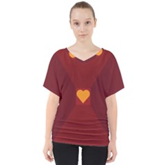 Heart Red Yellow Love Card Design V-neck Dolman Drape Top by BangZart