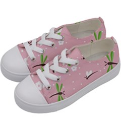 Dragonfly And White Flowers Pattern Kids  Low Top Canvas Sneakers by Bigfootshirtshop