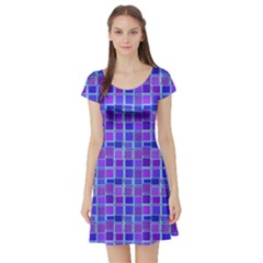 Background Mosaic Purple Blue Short Sleeve Skater Dress by Celenk