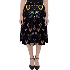 Merry Black Cat In The Night And A Mouse Involved Pop Art Folding Skater Skirt by pepitasart