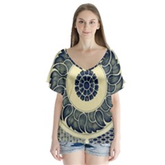 Background Vintage Japanese V-neck Flutter Sleeve Top by Celenk
