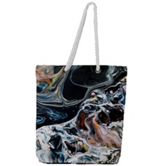 Abstract Flow River Black Full Print Rope Handle Tote (large) by Celenk