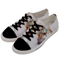 Cat Animal Art Abstract Watercolor Men s Low Top Canvas Sneakers by Celenk