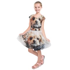Dog Animal Pet Art Abstract Kids  Short Sleeve Dress by Celenk