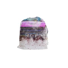 Pink Car Old Art Abstract Drawstring Pouches (small)  by Celenk