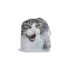 Cat Pet Art Abstract Watercolor Drawstring Pouches (small)  by Celenk