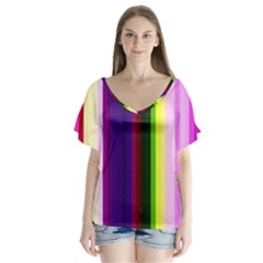 Abstract Background Pattern Textile 2 V-neck Flutter Sleeve Top by Celenk